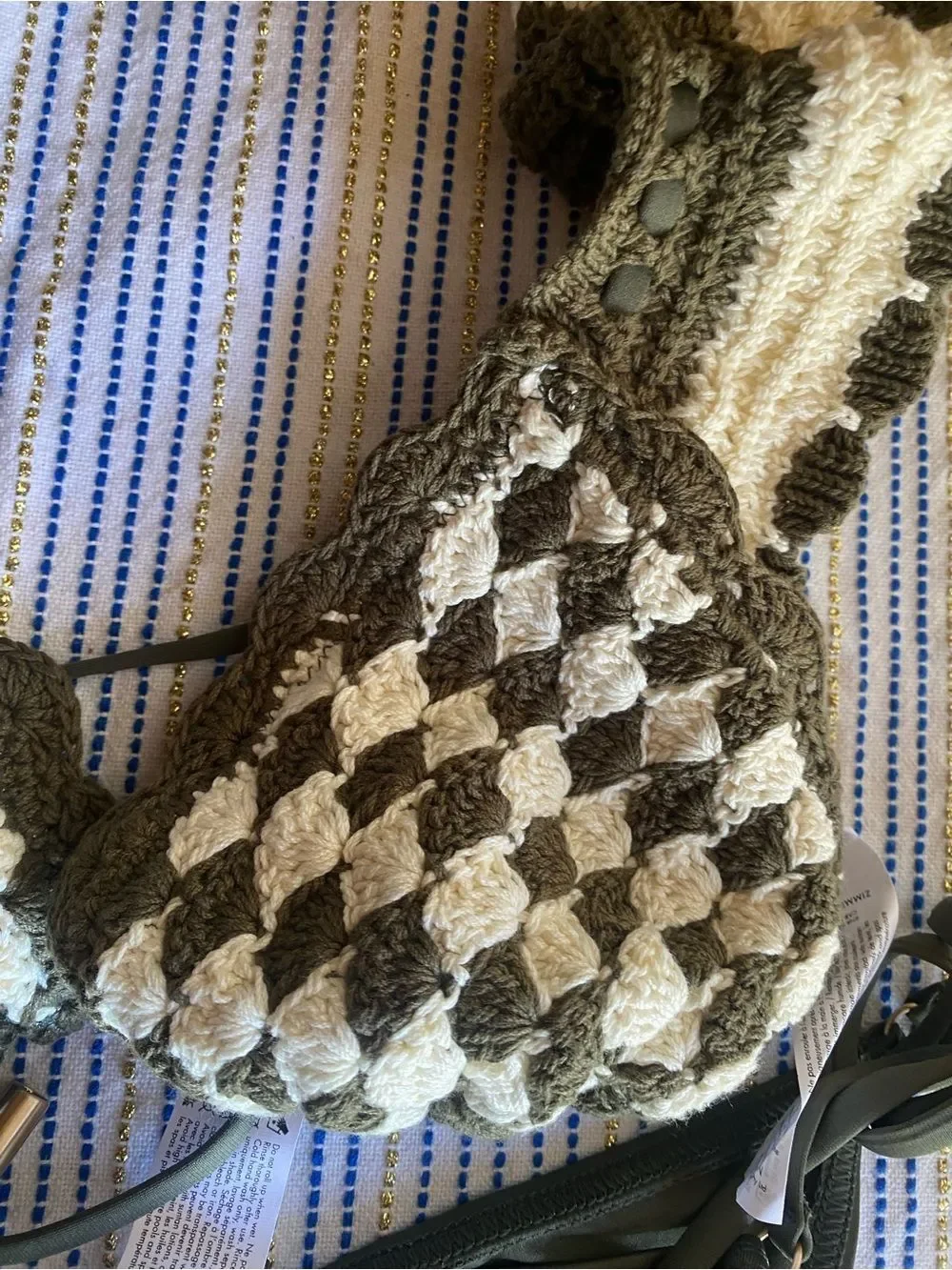 Zimmermann Olive & Ivory Check Ruffle-Trim Crochet Sz 6 NWT
